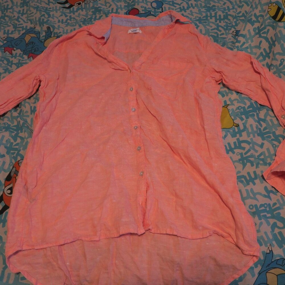 Sigrid Olsen Linen Shirt Size S Orange Oversize Nautical Lightweight Coastal